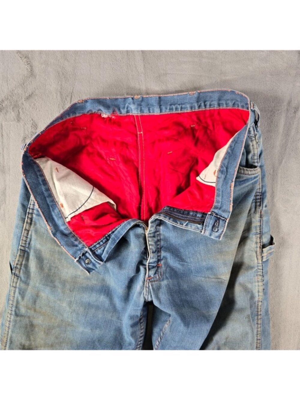 Thrashed Vintage 1970s Scovill Zipper Lined European Carpenter Jeans (36x32) - Picture 5 of 13